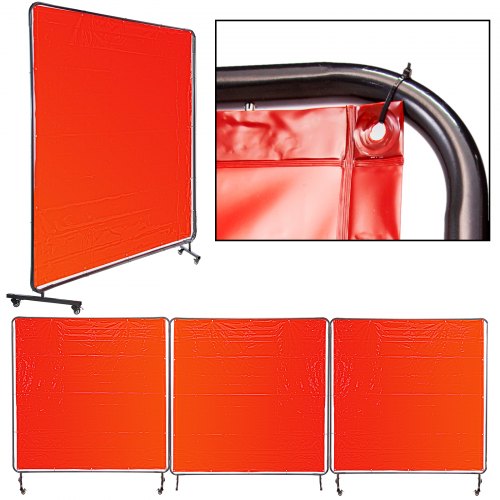 VEVOR Pantalla de soldadura Cortina de soldadura 3 paneles 6' x 6' retardante de llama, marco, rojo