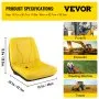 Asiento universal para tractor VEVOR, respaldo alto industrial, asiento de repuesto de PVC para cortacésped y jardín, con orificio de drenaje y marco de acero, asiento compacto para carretilla elevadora, compatible con excavadoras, cortacéspedes y montacargas, amarillo
