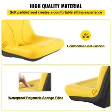 Asiento de tractor universal VEVOR, respaldo alto industrial, repuesto de asiento de cortacésped de PVC para césped y jardín, marco de acero con orificio de drenaje, asiento compacto para montacargas, compatible con excavadora, cortacésped, montacargas, amarillo