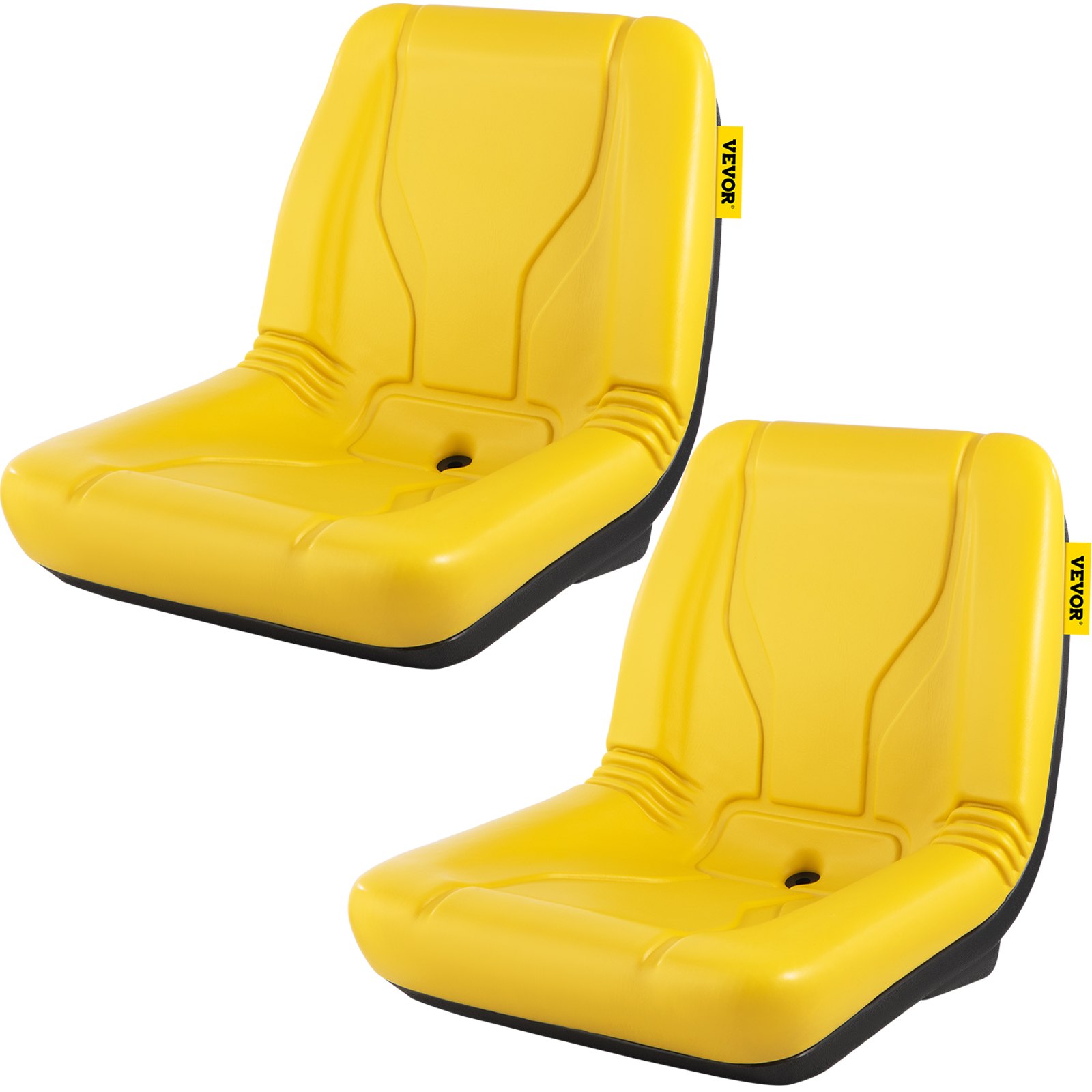 Asiento de tractor universal VEVOR, 2 piezas de respaldo alto industrial, marco de acero, asiento compacto para montacargas con orificio de drenaje, repuesto de asiento de cortacésped de PVC para césped y jardín, compatible con excavadora, cortacésped, montacargas, amarillo