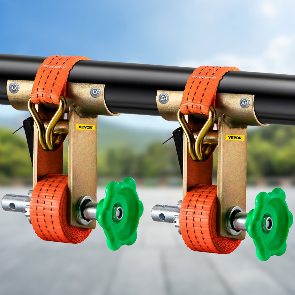 Trinquete VEVOR para rack, trinquete de montaje en tubo con capacidad de carga de 1000 LBS, correas de amarre de 9' de longitud, marco de montaje de acero para tubería, compatible con la mayoría de los racks, paquete de 2 (tubo redondo de 1-5/8" OD, naranja)