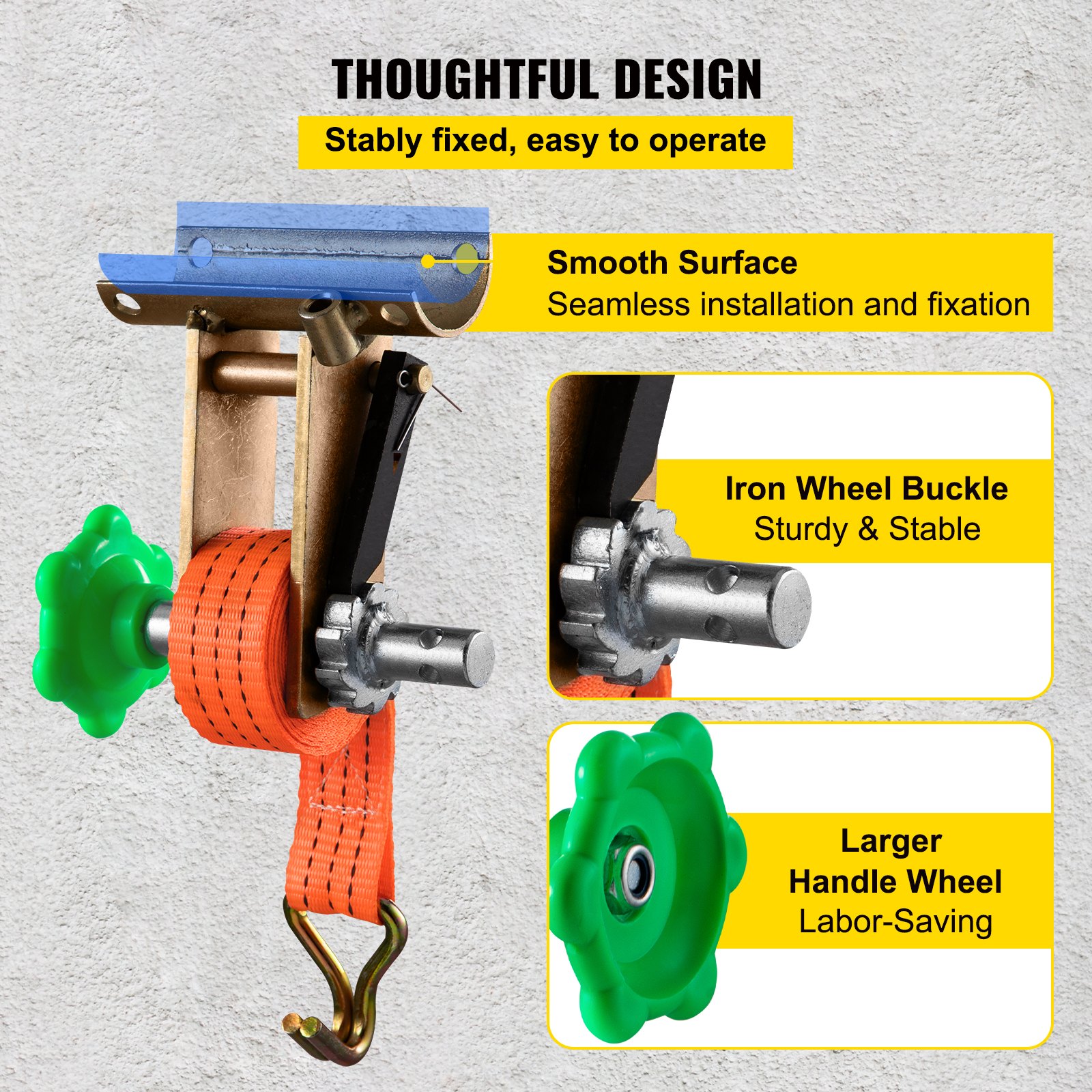 Trinquete de rack VEVOR, trinquete de montaje en tubo con capacidad de carga de 1000 LBS, correas de amarre de 9' de longitud, marco de montaje de acero para tubería, compatible con la mayoría de los racks, paquete de 2 (tubo redondo de 1-7/8" OD, naranja)
