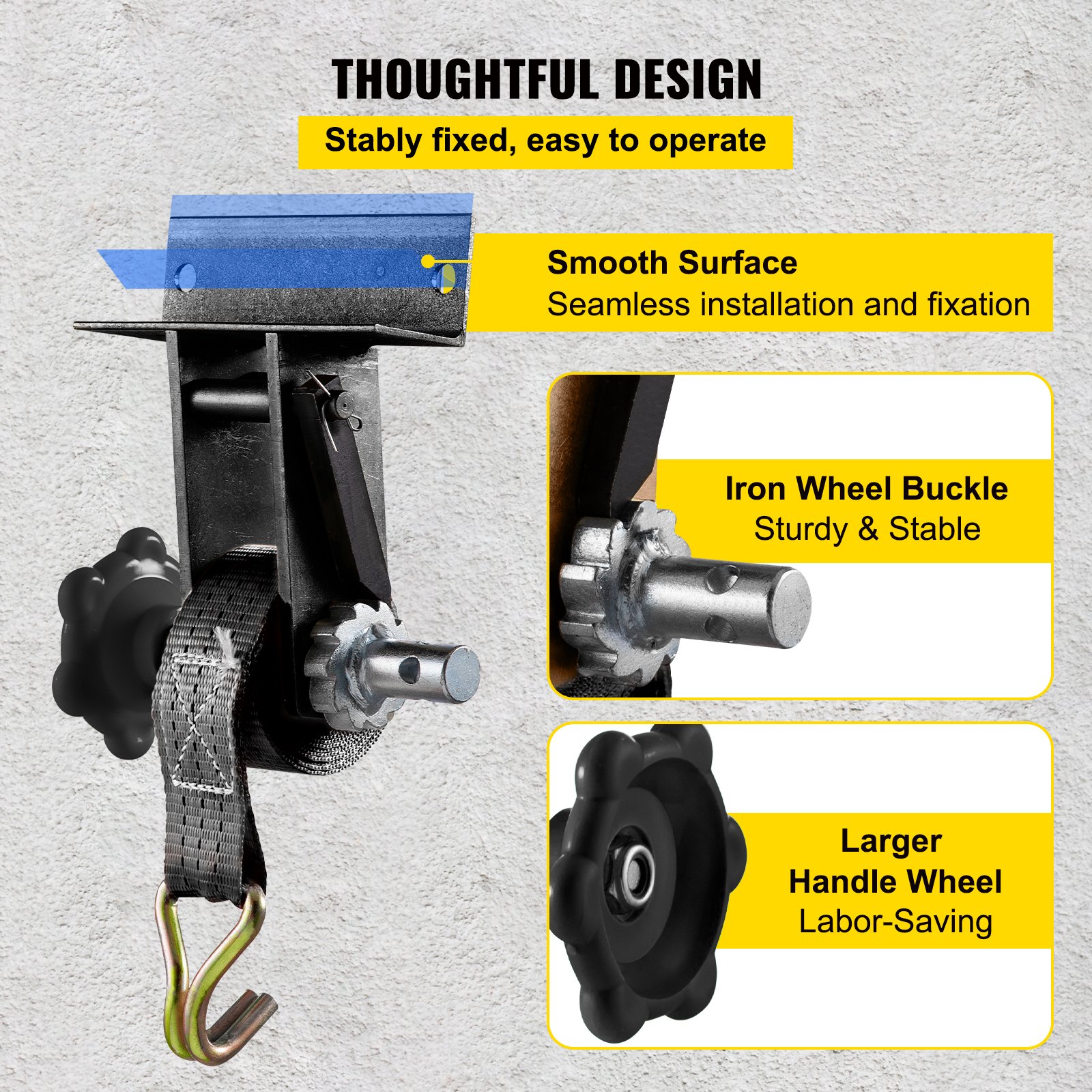 VEVOR Trinquete para rack, trinquete de montaje en tubo con capacidad de carga de 1000 libras, correas de amarre de 9 pies de longitud, marco de montaje de acero para tubería, compatible con la mayoría de los racks, paquete de 2 (correa de 1-1/2 pulgadas de ancho, negro)