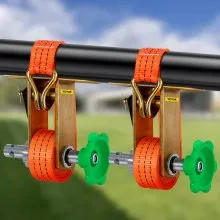 Trinquete de rack VEVOR, trinquete de montaje en tubo con capacidad de carga de 1000 lb, correas de amarre de 9 pies de longitud, marco de montaje de acero para tuberías, compatible con la mayoría de racks, paquete de 2 (correa de 1-1/2 pulgadas de ancho, naranja)