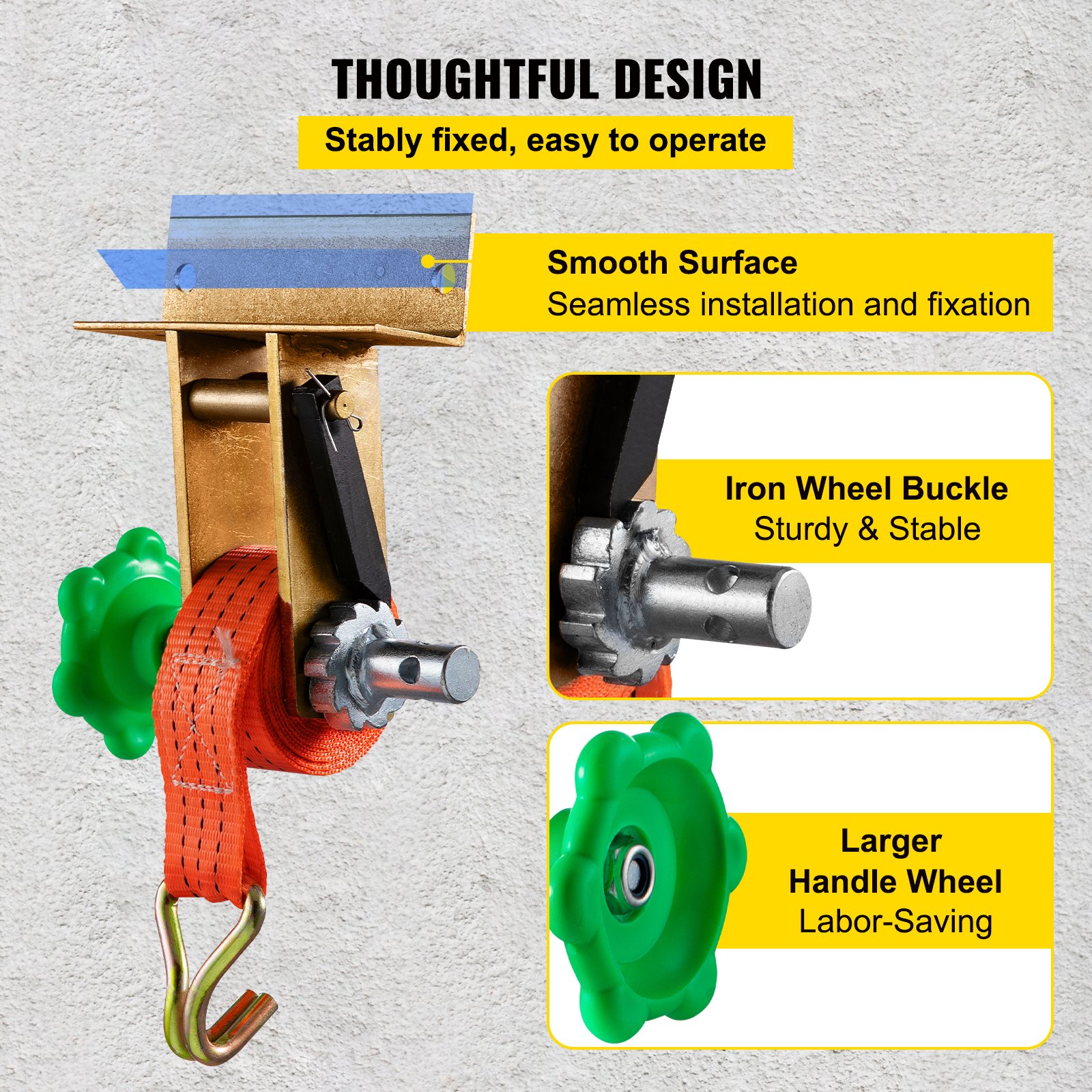 VEVOR Trinquete de Montaje en Tubo con Capacidad de Carga de 450 kg, Correas de Amarre de 274 cm de Longitud, Compatible con la Mayoría de Racks, Paquete de 2(Correa de 3,81 cm de Ancho, Naranja)