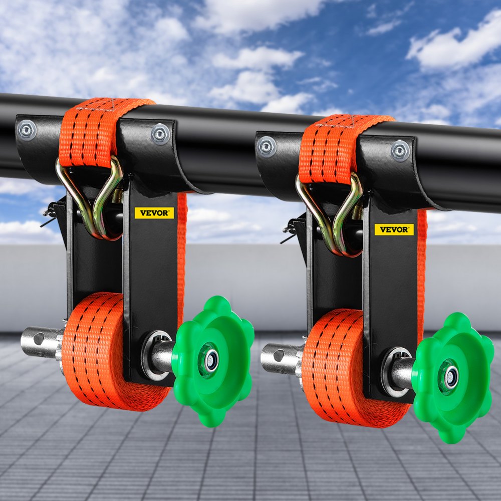 VEVOR Estante para Escalera de Acero con Trinquete de 2" de Tubo Redondo con Capacidad 1000 lbs, Resistente, Negro, 2 Herramientas de Sujeción Seguras, Correas de Amarre, Montaje para Tubería