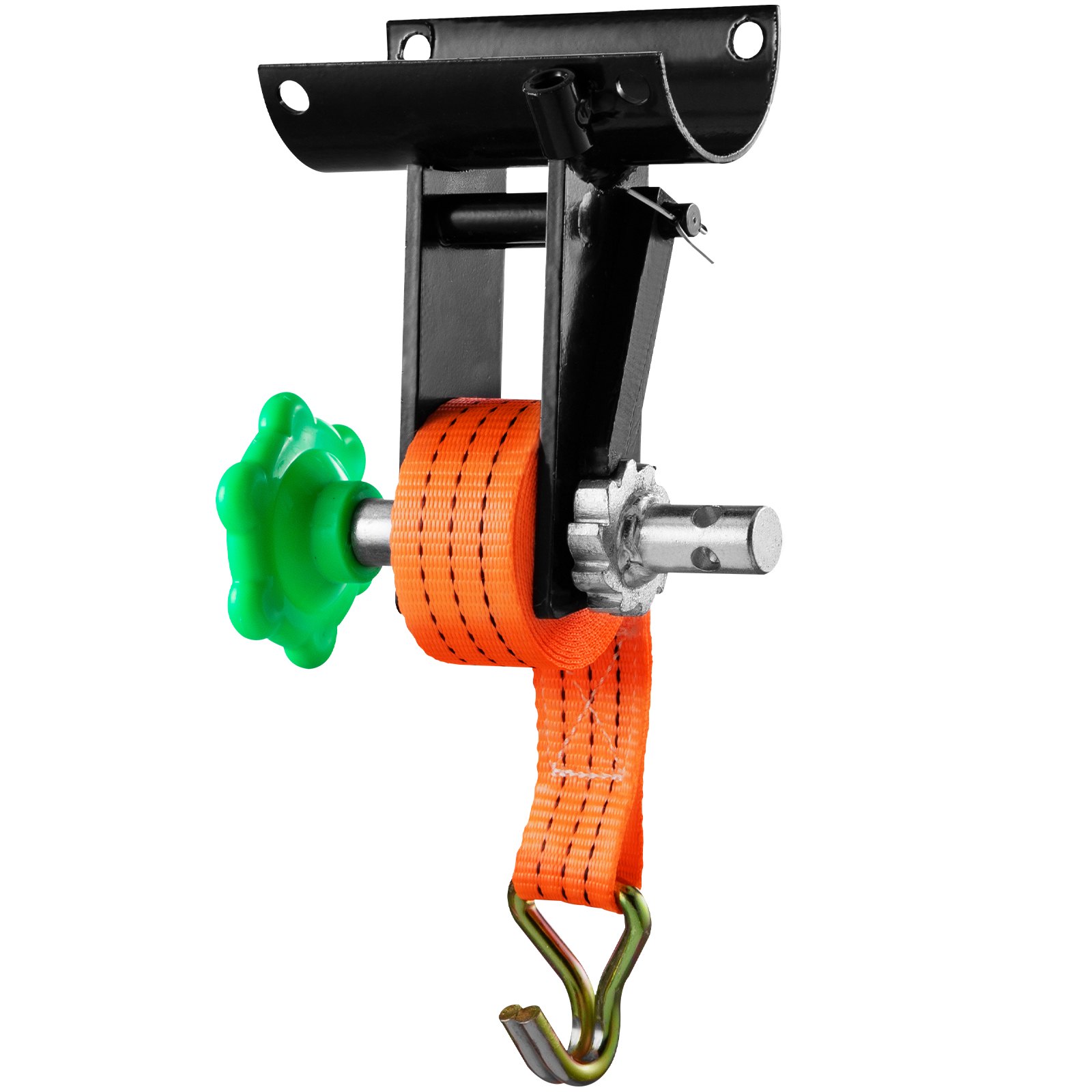 VEVOR Estante para Escalera de Acero con Trinquete de 2" de Tubo Redondo con Capacidad 1000 lbs, Resistente, Negro, 2 Herramientas de Sujeción Seguras, Correas de Amarre, Montaje para Tubería