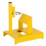 Afilador de cuchillas para cortadora de césped VEVOR amarillo con abrazadera y base resistente.