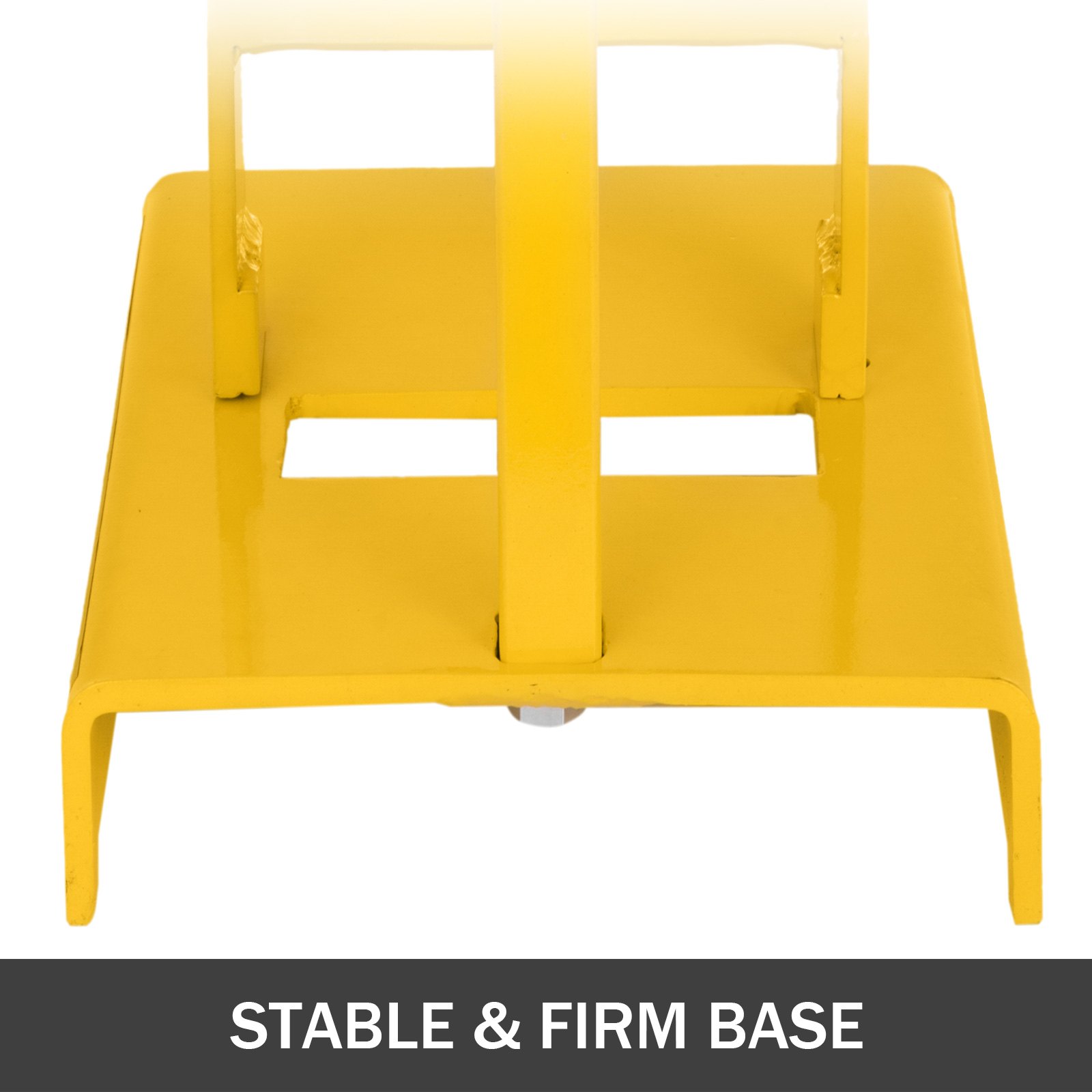 Afilador de cuchillas para cortadora de césped VEVOR amarillo con base estable y firme.