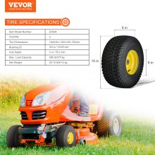 VEVOR Neumáticos para cortacésped con llanta, neumáticos para tractor sin cámara de 15 x 6-6 pulgadas, paquete de 2 neumáticos y ruedas, neumáticos S-Turf, buje de compensación de 3 pulgadas, tamaño de buje de 3/4 pulgadas, 16 adaptadores para cortacésped y tractor