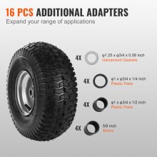 VEVOR Neumáticos para cortacésped, neumáticos para tractor de césped de 15 x 6-6 pulgadas, paquete de 2 conjuntos de neumáticos y ruedas, neumáticos para césped con cubo centrado de 3 pulgadas y tamaño de buje de 3/4 pulgadas, 16 adaptadores para cortacésped, tractores de césped