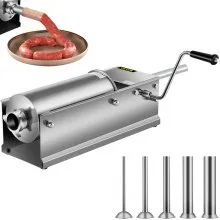 VEVOR Embutidora de Salchichas 5L Horizontal Manual con 5 Tubos 2 Velocidad