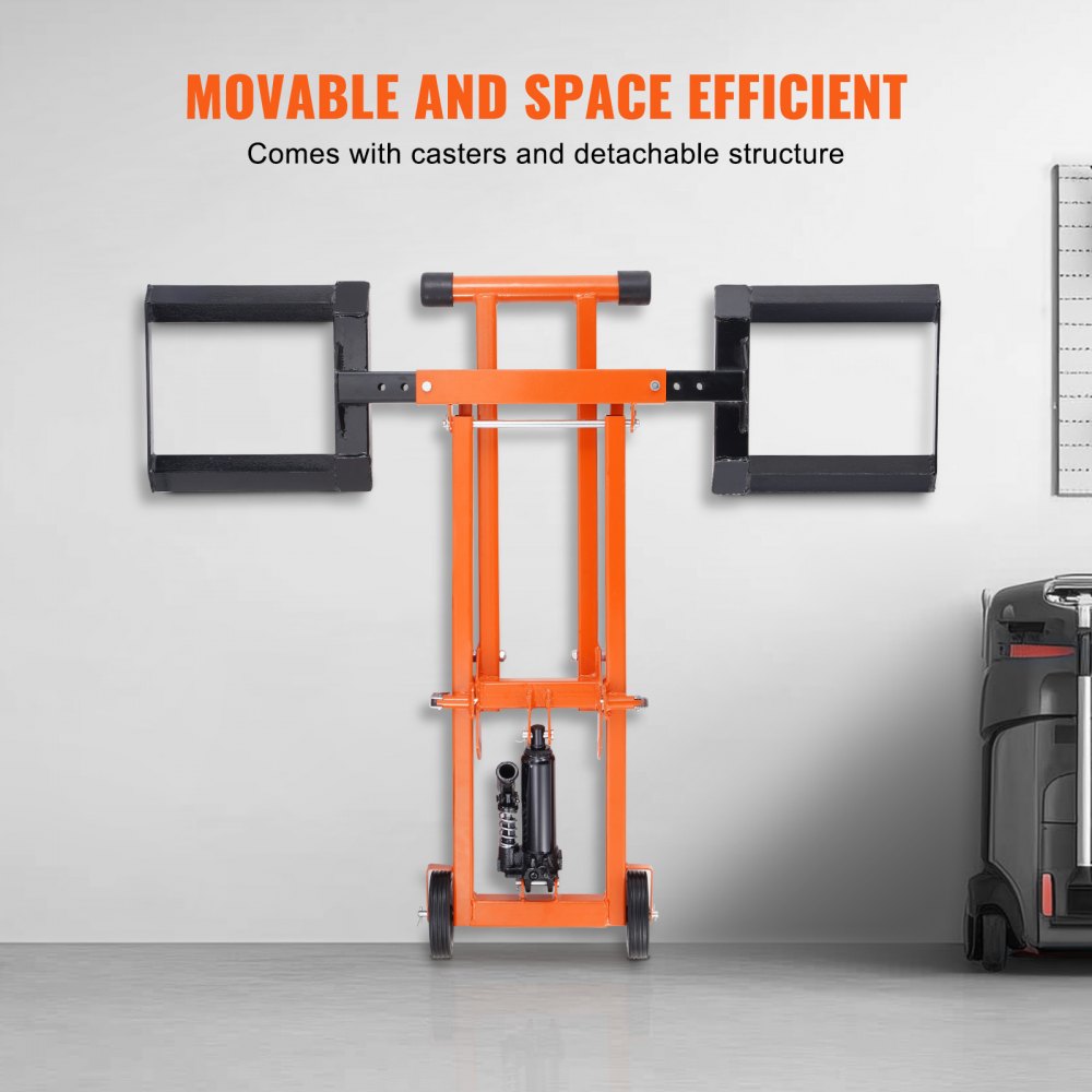 Elevador para cortacésped VEVOR con gato hidráulico, capacidad de peso de 227 kg, elevador de acero al carbono macizo, elevador móvil ajustable para tractores y cortacéspedes de giro cero, color naranja