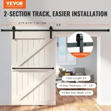VEVOR Kit de herrajes para puerta corrediza de granero de 8 pies, kit de riel para puerta de granero resistente con carga de 330 libras para una sola puerta, se ajusta a un panel de puerta de 3.7 a 4.3 pies de ancho y 1.3 a 1.8 pulgadas de grosor, con polea suave y silenciosa (forma de J)