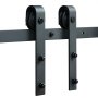 Kit de herrajes para puertas corredizas de granero VEVOR con rodillos y soportes de metal negro.