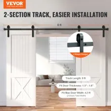 VEVOR Kit de herrajes para puerta corrediza de granero de 8 pies, kit de riel para puerta de granero resistente de 330 libras para puertas dobles, se adapta a paneles de 2 puertas de 3.7 a 4.3 pies de ancho total y 1.3 a 1.8 pulgadas de grosor, con polea suave y silenciosa (forma de J)