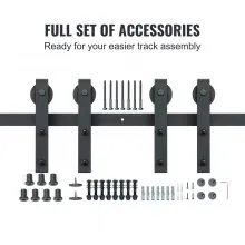 VEVOR Kit de herrajes para puerta corrediza de granero de 8 pies, kit de riel para puerta de granero resistente de 330 libras para puertas dobles, se adapta a paneles de 2 puertas de 3.7 a 4.3 pies de ancho total y 1.3 a 1.8 pulgadas de grosor, con polea suave y silenciosa (forma de J)