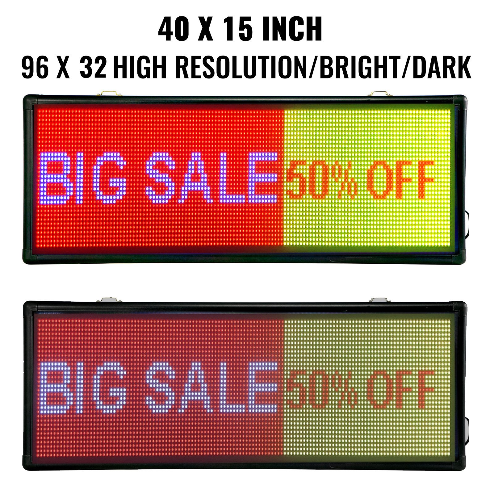 VEVOR - Cartel digital LED para interiores con alta resolución P10 LED de desplazamiento programable por PC, WiFi y USB para publicidad, Color Completo, 40x15inch