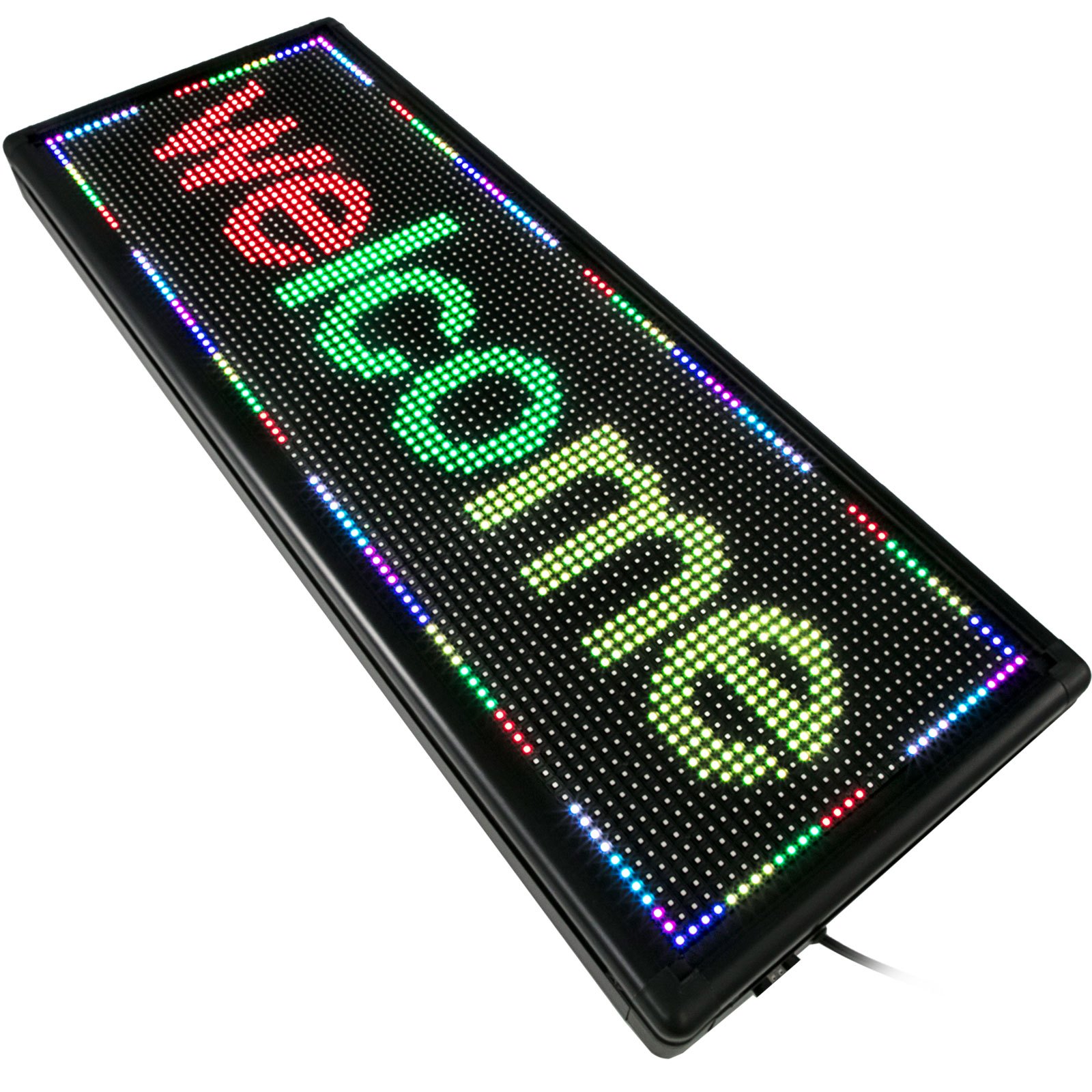 Letrero LED VEVOR que muestra un texto de &quot;bienvenida&quot; multicolor con luces LED vibrantes.