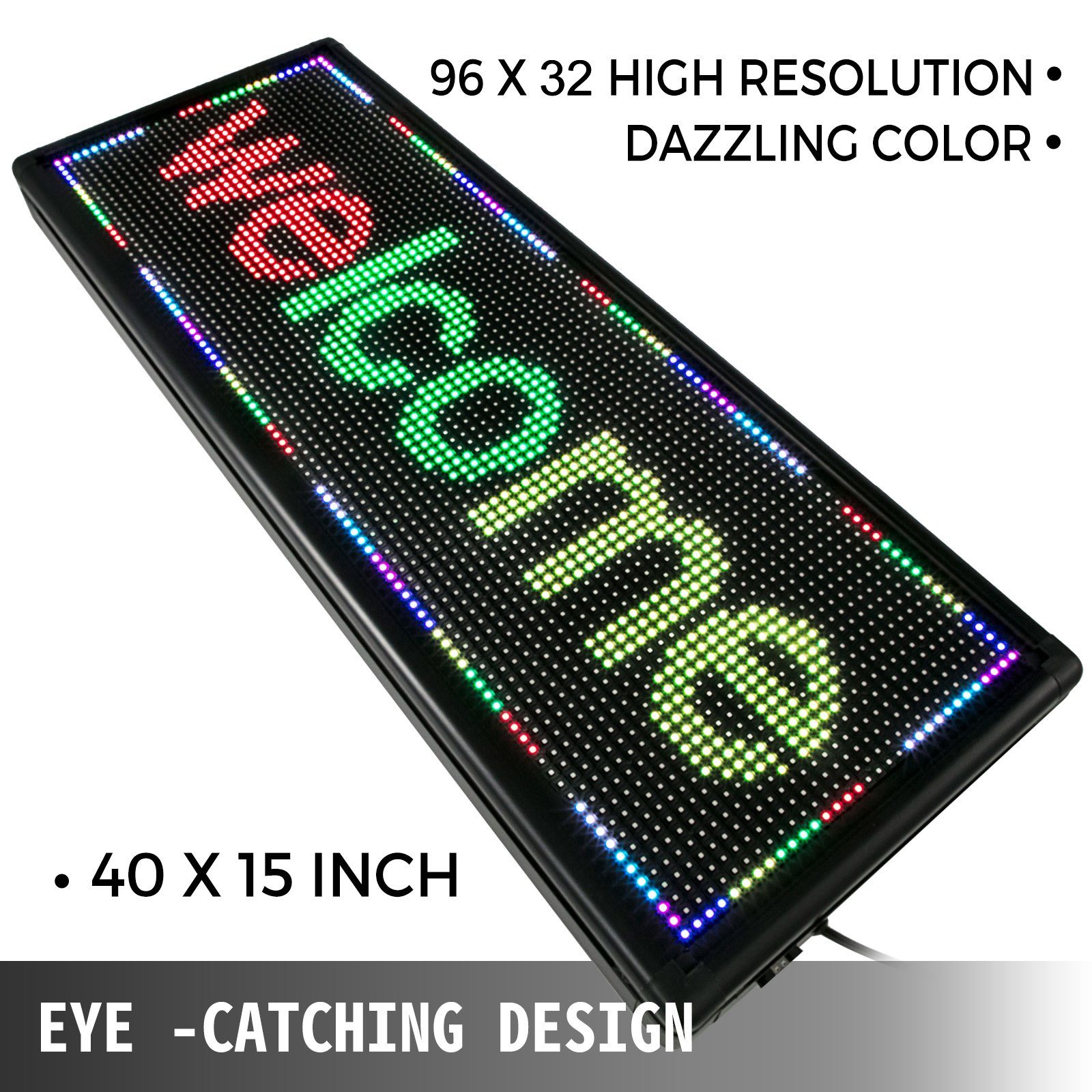 Letrero LED VEVOR que muestra &quot;bienvenido&quot; en colores vibrantes; 96 x 32, 40 x 15 pulgadas.
