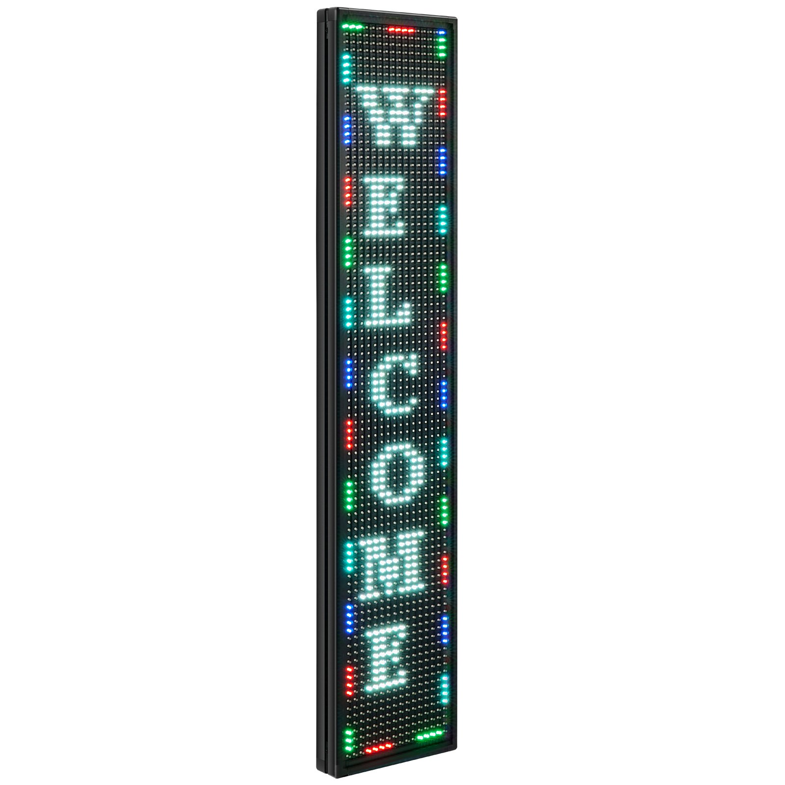 Letrero LED VEVOR que muestra &quot;bienvenido&quot; con luces de colores sobre un fondo negro.