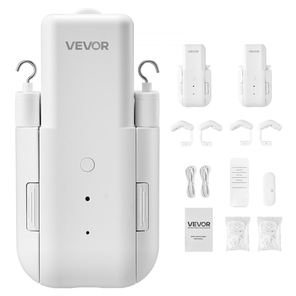 Abridor automático de cortinas VEVOR, paquete de 2, control por aplicación y control remoto, concentrador incluido, abridor de cortinas eléctrico inteligente compatible con Alexa y Google Home, apertura y cierre temporizados, para barras romanas y rieles U/I.