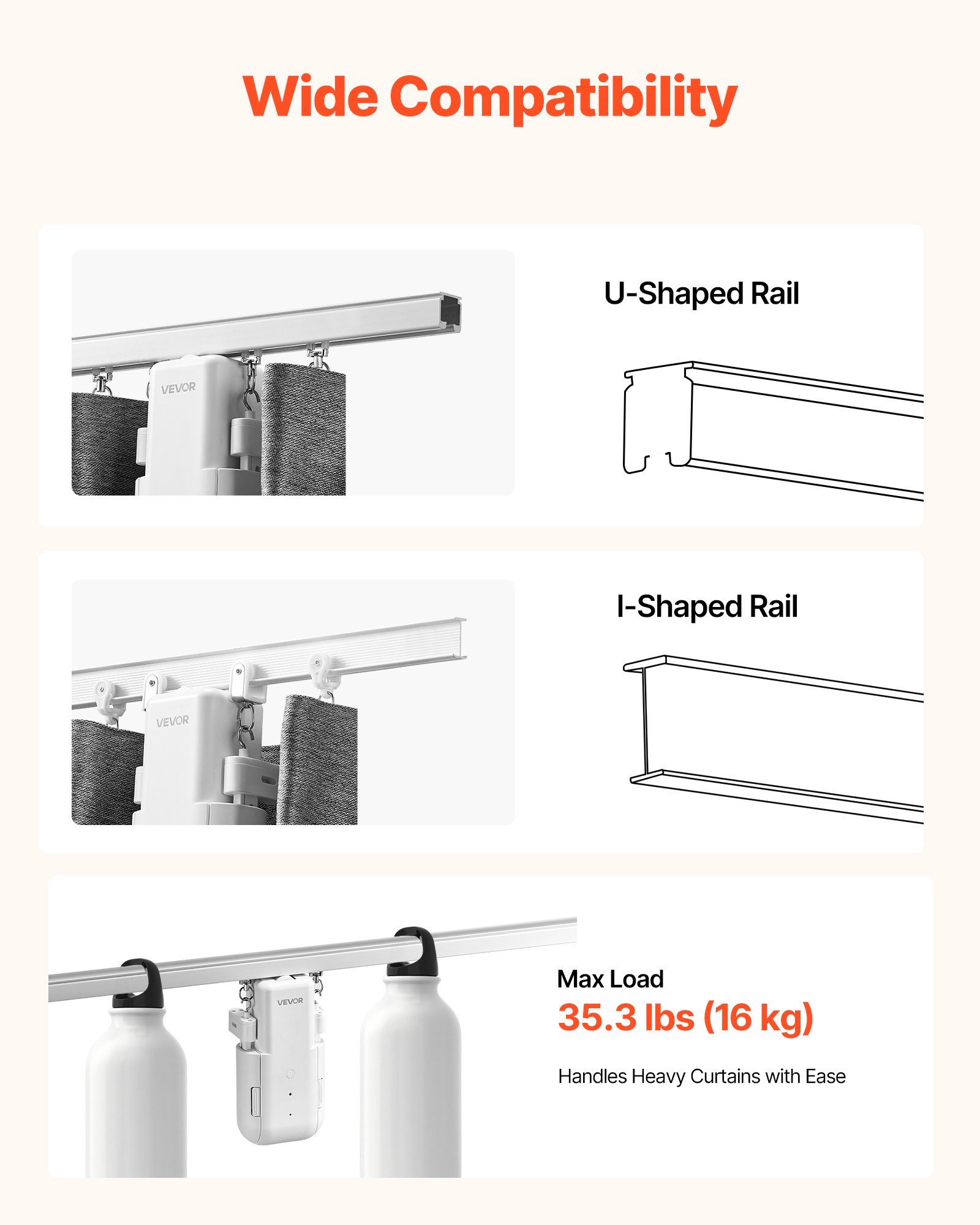 VEVOR Automatic Curtain Opener, APP and Remote Control, Hub Included, Electric Smart Curtain Opener Compatible with Alexa and Google Home, Timed Opening and Closing, for U-shaped/I-shaped Rails
