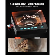 Cámara de alcantarillado VEVOR, pantalla de 65.6 pies y 4.3 pulgadas, cámara de inspección de tuberías con función DVR y cable de serpiente, boroscopio impermeable IP68 con luces LED, endoscopio industrial para tuberías de drenaje de conductos de pared del hogar
