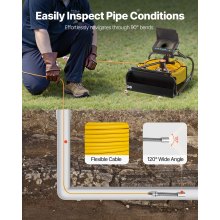 Cámara de alcantarillado VEVOR, pantalla de 65.6 pies y 4.3 pulgadas, cámara de inspección de tuberías con función DVR y cable de serpiente, boroscopio impermeable IP68 con luces LED, endoscopio industrial para tuberías de drenaje de conductos de pared del hogar