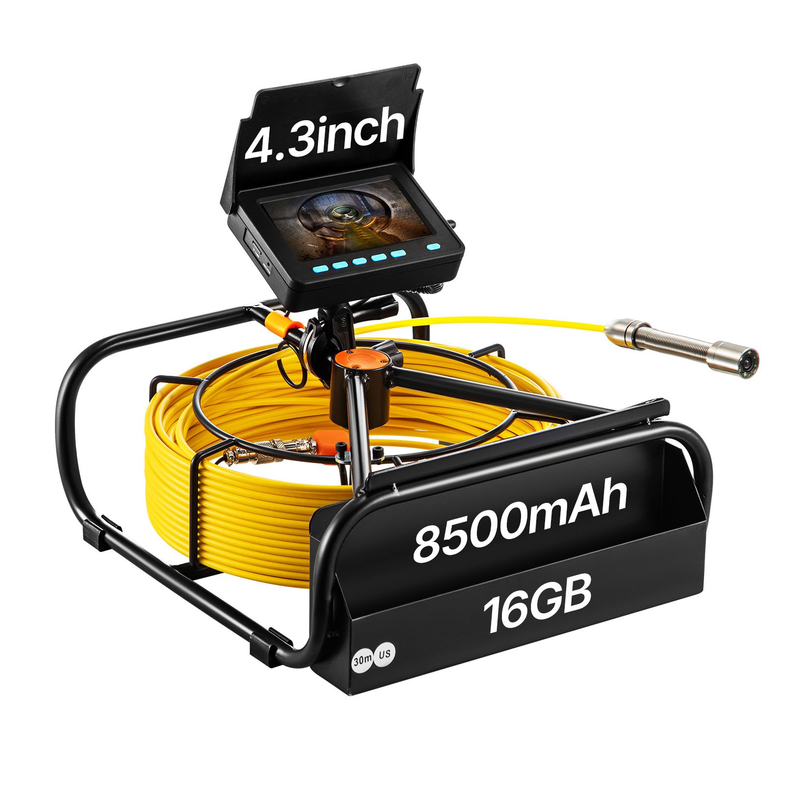 VEVOR Sewer Camera 30M Cable Pipeline Inspection Camera 11cm TFT LCD Monitor Pipe Camera Screen Waterproof IP68 Duct Inspection Camera with 6PCS LEDs 8500MAH Lithium Battery, DVR Function, 30M