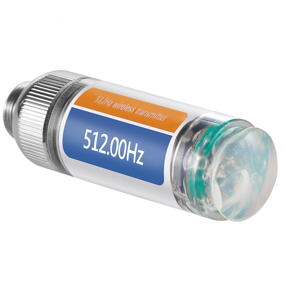 Localizador de drenaje VEVOR con etiqueta de transmisor inalámbrico de 512,00 Hz en vista de primer plano.