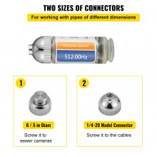 VEVOR 512HZ Sonda Conectores de 8/5" y 1/4-20" Localizador de drenaje rígido para localizar y detectar pequeñas alcantarillas y tuberías, plateado