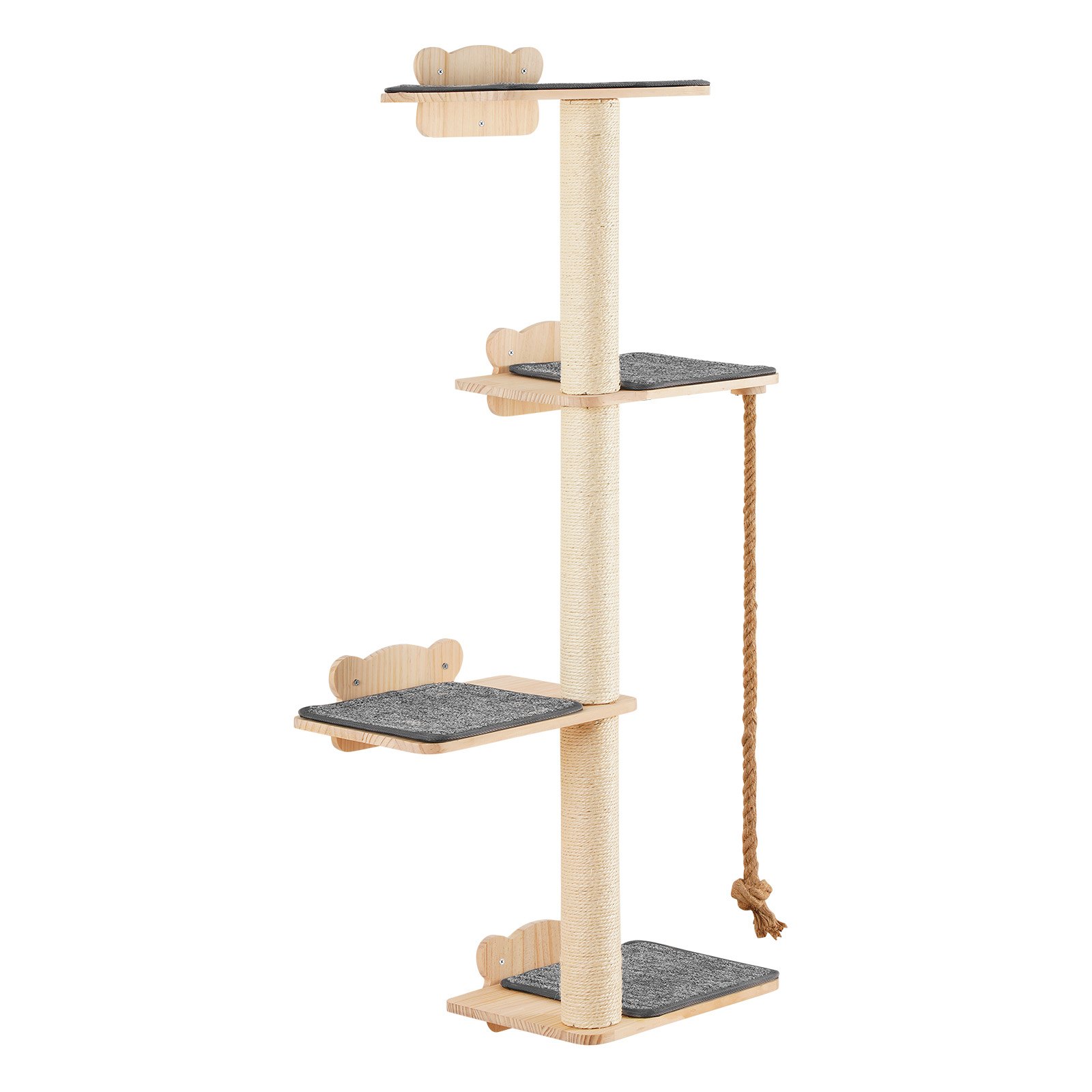Árbol para gatos alto de 4 niveles VEVOR, juego de muebles de pared para gatos con 4 tablas para saltar, estante flotante de pared para gatos de hasta 18 kg, percha de madera de pino de 12 mm para dormir, jugar y trepar.
