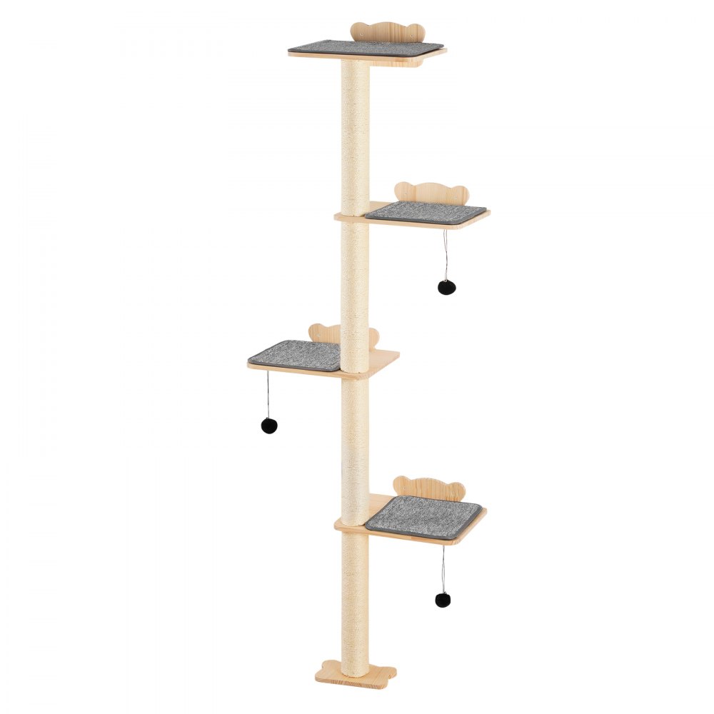 Árbol para gatos de 4 niveles VEVOR, juego de muebles de pared para gatos con 4 tablas de salto, estante flotante de pared para gatos de hasta 18 kg, percha de madera de pino de 12 mm para dormir, jugar y trepar.