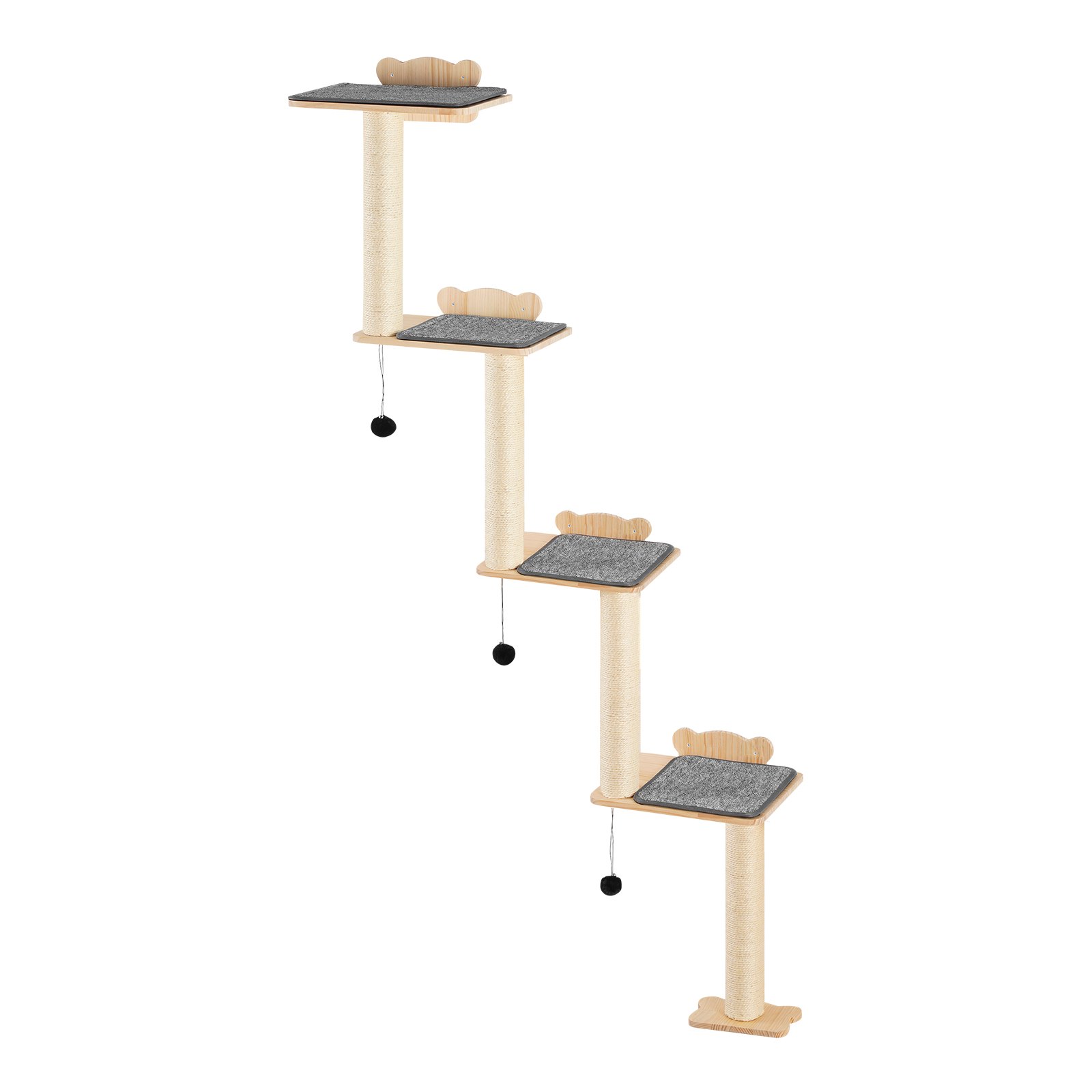 Árbol para gatos de 4 niveles VEVOR, juego de muebles de pared para gatos con 4 tablas de salto, estante flotante de pared para gatos de hasta 18 kg, percha de madera de pino de 12 mm para dormir, jugar y trepar.