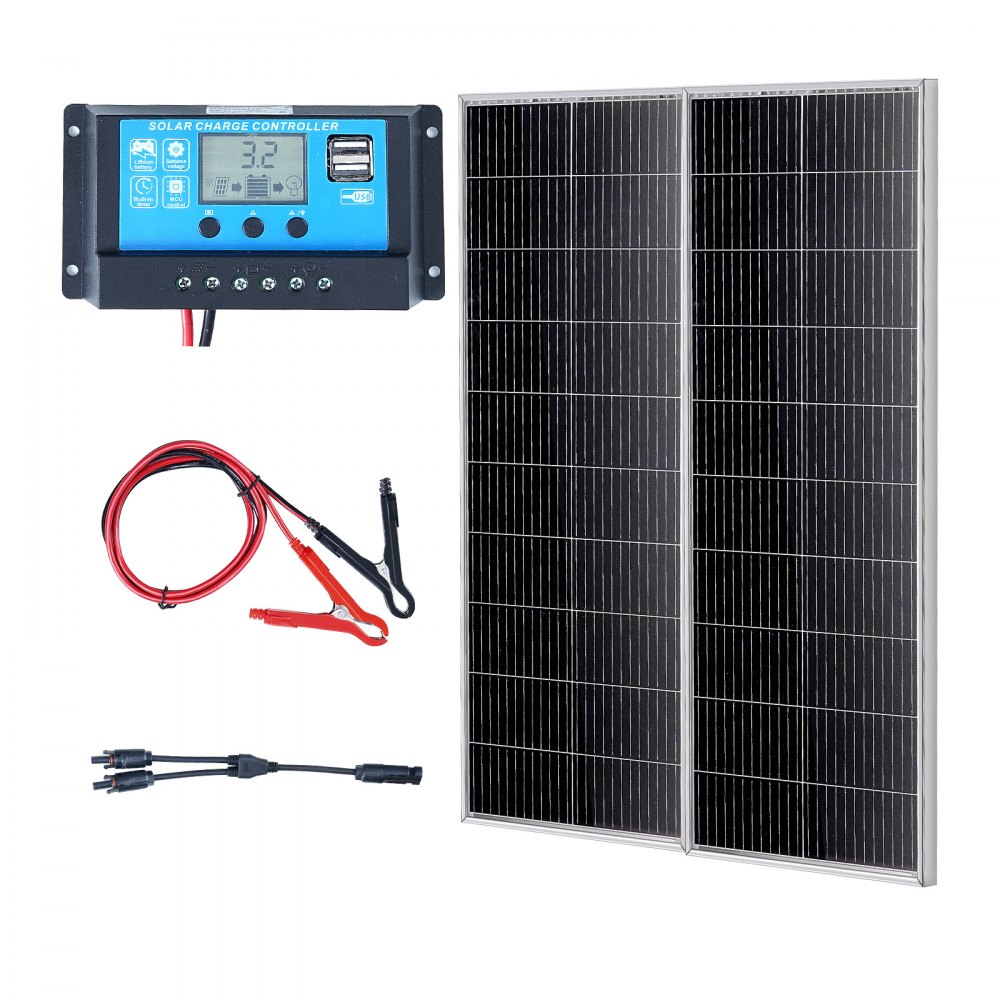 VEVOR Kit de panel solar monocristalino de 200 W, 2 paneles solares monocristalinos + controlador de carga, módulo fotovoltaico monocristalino de alta eficiencia 23 %, IP68 impermeable para camping, RV, barco, sistema fuera de la red