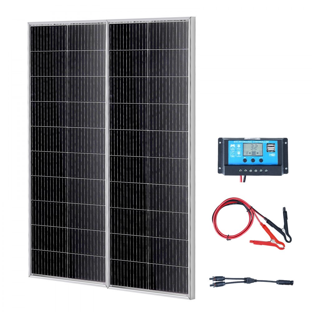VEVOR Kit de panel solar monocristalino de 200 W, 2 paneles solares monocristalinos + controlador de carga, módulo fotovoltaico monocristalino de alta eficiencia 23 %, IP68 impermeable para camping, RV, barco, sistema fuera de la red