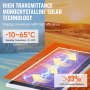 Kit de panel solar monocristalino VEVOR con alta transmitancia, eficiencia del 23% y rango de -10 a 65 °C.