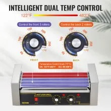 VEVOR Hot Dog Roller 5 Rodillos Capacidad para 12 Hot Dogs, 750W Acero inoxidable Salchicha Parrilla Cocina Máquina con doble control de temperatura Cubierta de vidrio Acrílico Calentador Estante Bandeja de goteo de aceite extraíble Certificado ETL