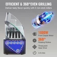 VEVOR Hot Dog Roller 5 Rodillos Capacidad para 12 Hot Dogs, 750W Acero inoxidable Salchicha Parrilla Cocina Máquina con doble control de temperatura Cubierta de vidrio Acrílico Calentador Estante Bandeja de goteo de aceite extraíble Certificado ETL