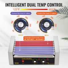 VEVOR Hot Dog Roller 7 Rodillos 18 Hot Dogs Capacidad 1050W Acero inoxidable Salchicha Parrilla Cocina Máquina con doble control de temperatura Cubierta de vidrio Acrílico Calentador Estante Bandeja de goteo de aceite extraíble, certificado ETL
