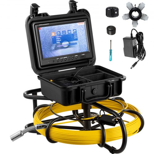 Cámara de alcantarillado VEVOR, 150 pies, cámara de inspección de tuberías de pantalla de 9 pulgadas con función DVR y tarjeta SD de 8 GB, boroscopio IP68 resistente al agua con luces LED, endoscopio industrial para tuberías de drenaje de conductos de pared del hogar