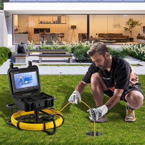 Cámara de alcantarillado VEVOR, 300 pies, cámara de inspección de tuberías de pantalla de 9 pulgadas con función DVR y tarjeta SD de 8 GB, luces LED de boroscopio IP68 a prueba de agua, endoscopio industrial para tuberías de drenaje de conductos de pared del hogar