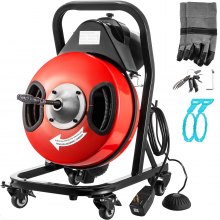 VEVOR Electric Drain Auger 50FTx1/2Inch,250W Drain Cleaner Machine,Sewer Snake Machine,Fit 2''- 4''/51mm-102mm Pipes, w/4 Wheels, Cutters,Foot Switch, for Drain Cleaners Plumbers