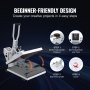 Máquina de prensado térmico VEVOR con un diseño ideal para principiantes y 4 sencillos pasos de operación.