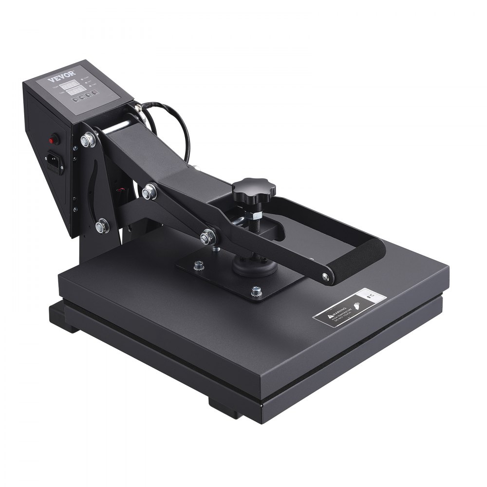 Máquina de prensado térmico VEVOR con pantalla LCD y mango ajustable para impresión por transferencia.