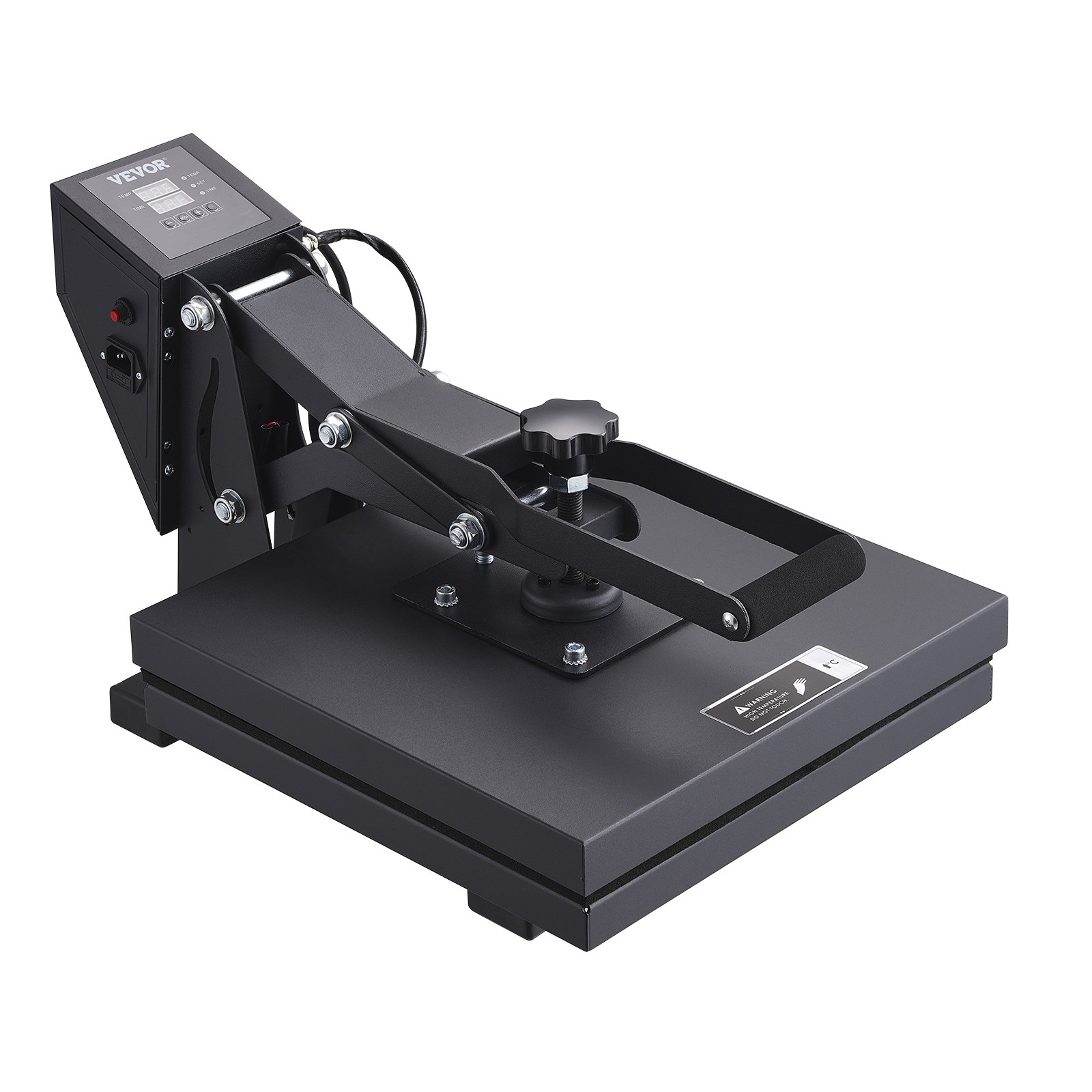Máquina de prensado térmico VEVOR con pantalla LCD y mango ajustable para impresión por transferencia.