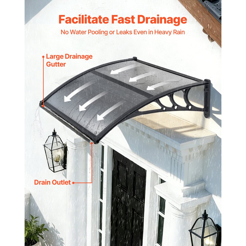 Toldos VEVOR para entrada de puerta, 76 x 99 cm, toldos exteriores para puerta principal y ventana con drenaje y soporte de ABS, protección contra lluvia, nieve y sol, toldo de policarbonato para puerta de porche o patio, gris ahumado