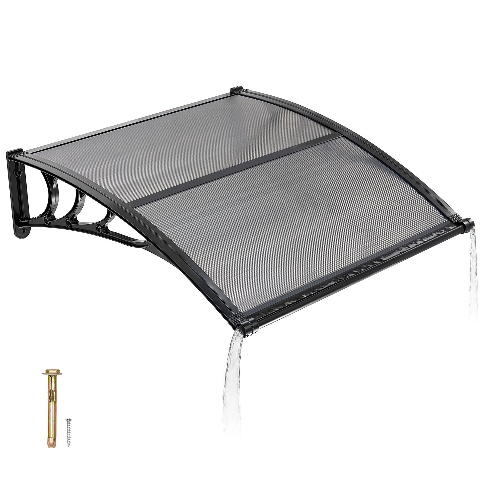 VEVOR Toldo para Puertas y Ventanas con Drenaje 101,7x96,5 cm, Tejadillo de Protección para Entrada con Soporte de ABS, Protección contra Lluvia, Nieve, Sol, Toldo de Policarbonato para Porche, Gris