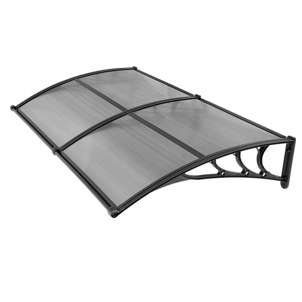 VEVOR Toldo para Puertas y Ventanas con Drenaje 198,7x96,5 cm, Tejadillo de Protección para Entrada con Soporte de ABS, Protección contra Lluvia, Nieve, Sol, Toldo de Policarbonato para Porche, Gris